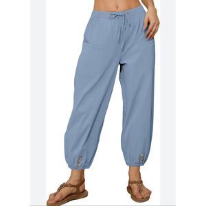 Blue High Waist Cropped Jogger Pants Size L NWOT